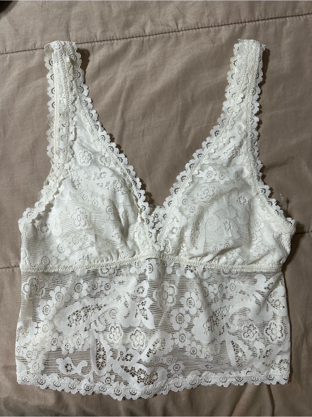 aerie White Lace Bralette Tank - Floral Lace Longline